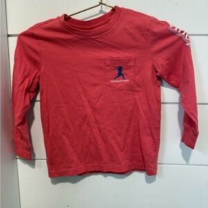 Vineyard Vines Kids Coral-Red Long Sleeve Pocket Tee